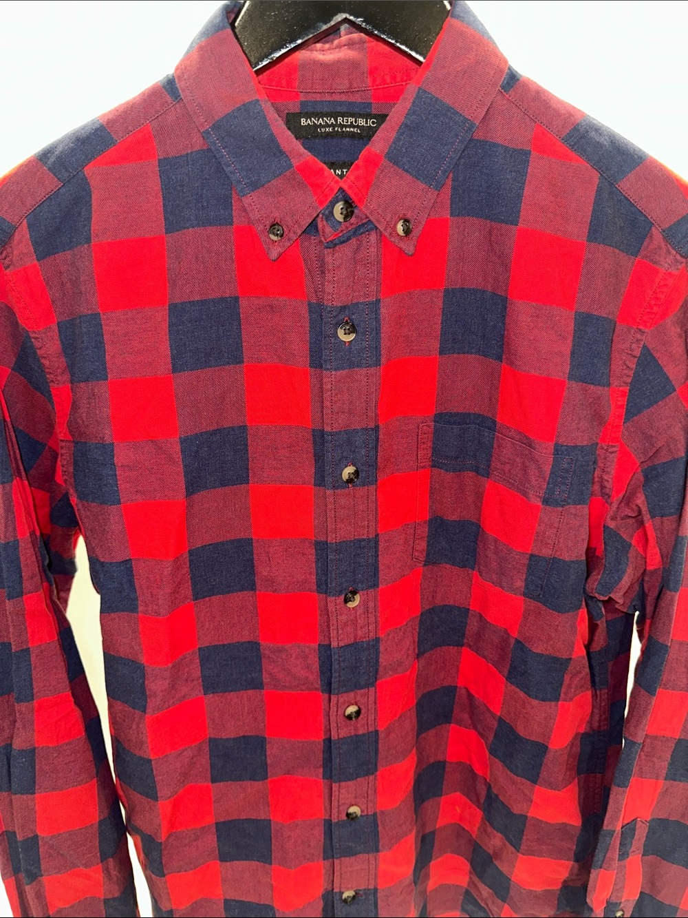 Banana Republic Red and Navy Lumberjack Check Grant Fit Button-Down Shirt